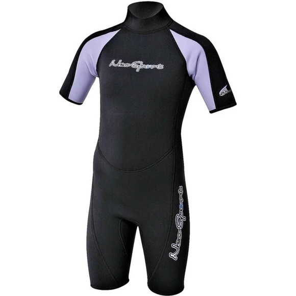 2.5mm Junior's NeoSport Shorty Springsuit size 12 black and lavender - Picture 1 of 14